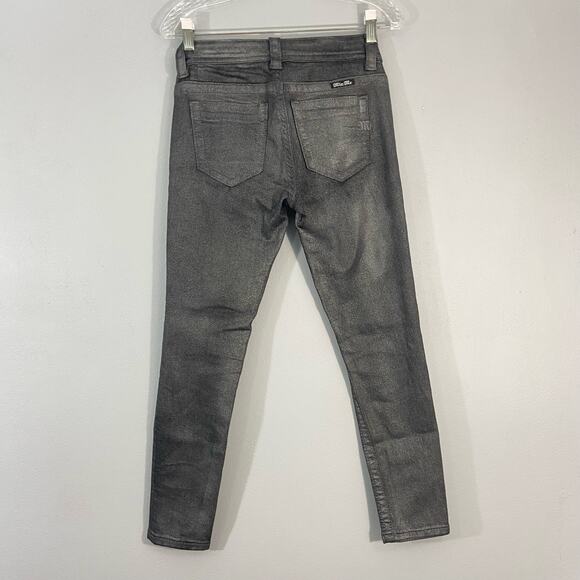 Miss Me Mid Rise Ankle Skinny Metallic Grey Jeans - Picture 6 of 8